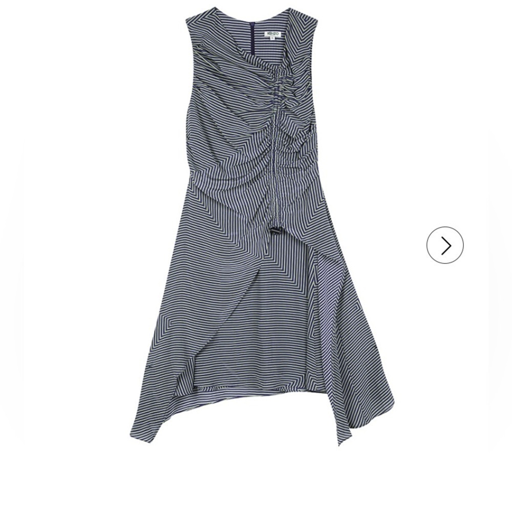 Kenzo Paris Navy Multicolor Striped Gathered Sleeveless 100 Silk Dress 38 Us 4-6